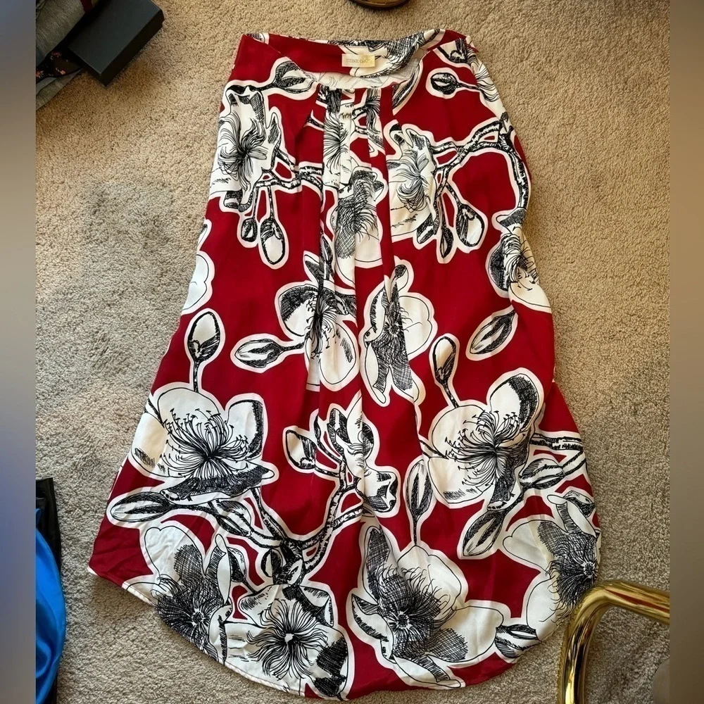 Stine Goya- Red and Black Floral Midi Skirt